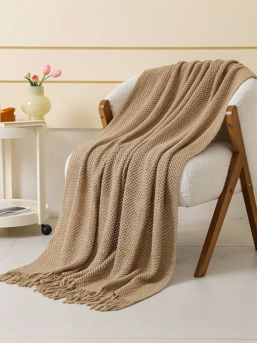 1 Diamond Grid Textured Knit Throw Blanket, Soft And Comfortable, Suitable For All Seasons, Suitable For Sofa, End Of Bed, Travel, Home Decor - Mixed Color Geometric Pattern, Acrylic Fabric