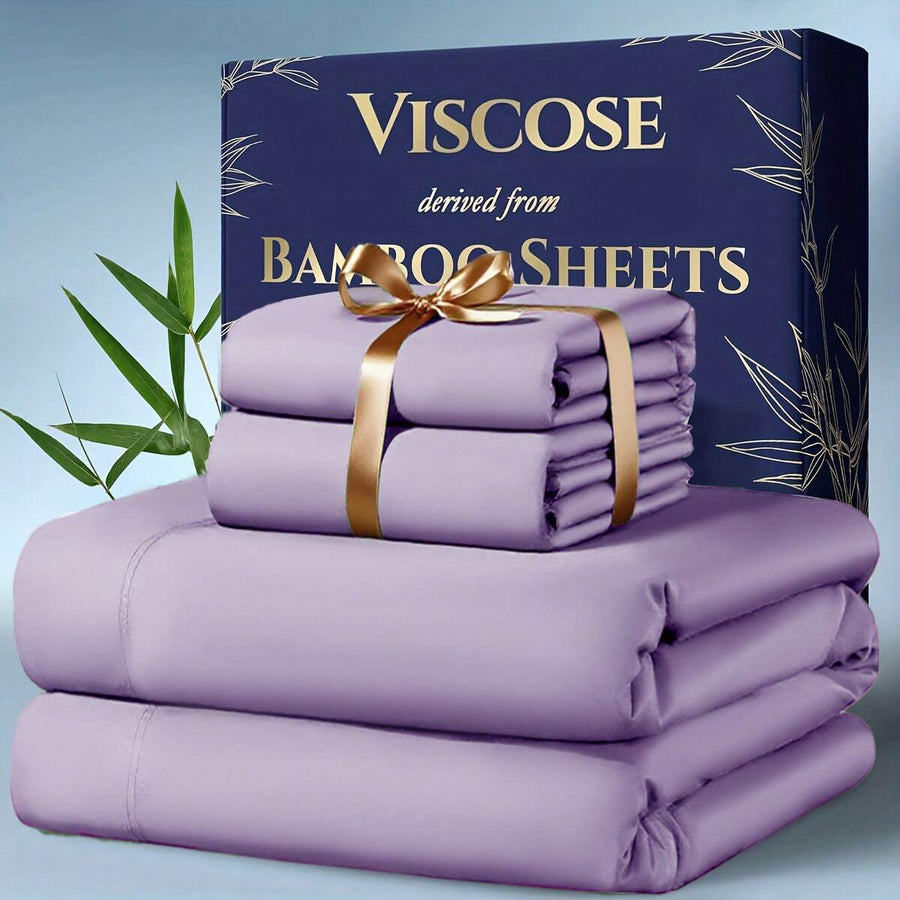 Sheet&Joy 4pcs Bamboo Cooling Bedding - Extra Deep Pocket Breathable And Cooling 200gsm- Suitable For Hot Sleepers And Sweats, Pillowcases, Flat Sheet And Fitted Sheet - A Perfect Gift For Family, Queen And King Sizes