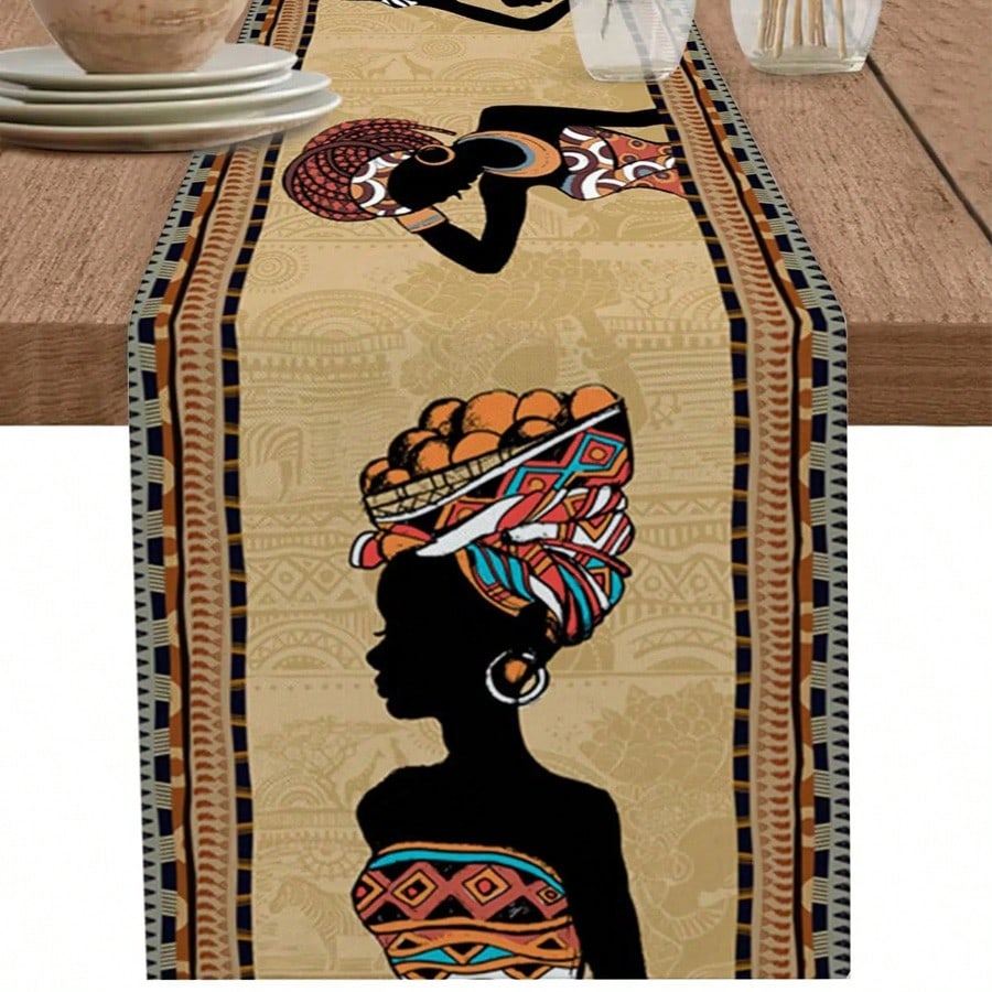 Boho Ethinic Style African Woman Table Runner Holiday Party Decor Reusable Farmhouse Kitchen Dining Table Runner For Dresser Scarf,Wedding Party Decor